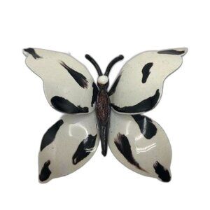 Vintage Butterfly Brooch Pin Articulating Metal Black and White